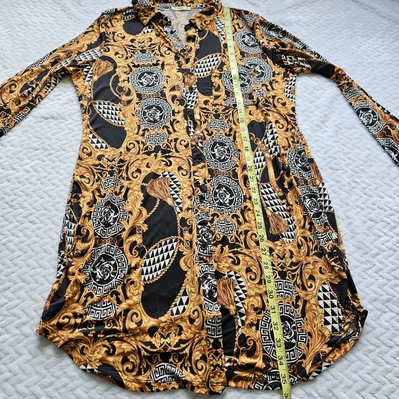 SOLD Timing Black & Gold Long Sleeve Button-Down Mini Dress Size 2X - Picture 11 of 14
